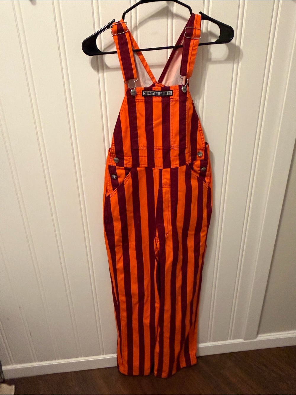Game Bibs Virginia Tech Hokies Overalls Adult XS Maroon Orange Striped Game Day